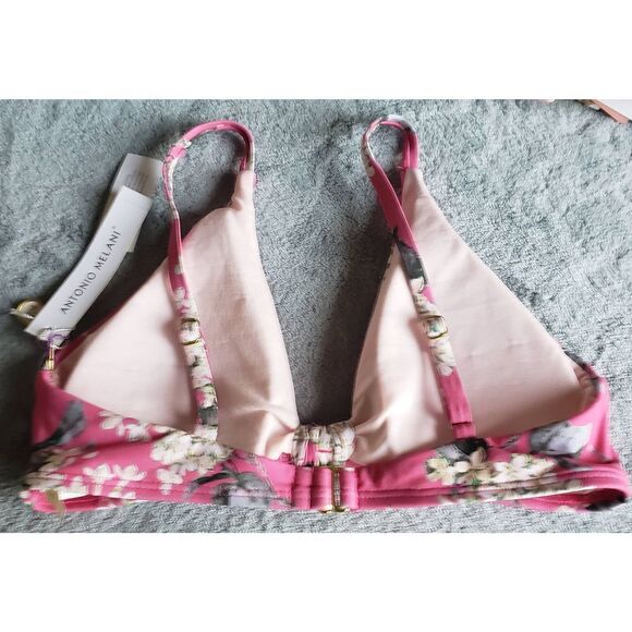 ANTONIO MELANI FUSCHIA FLORAL BRALETTE SWIM TOP SZ 4 - Picture 2 of 6